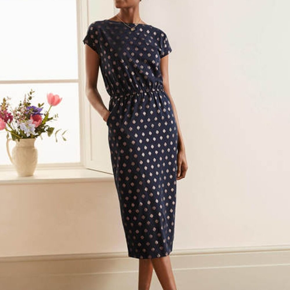 Boden "Odile" Jersey T-shirt Dress with Geometric Pattern and Pockets, size 12P